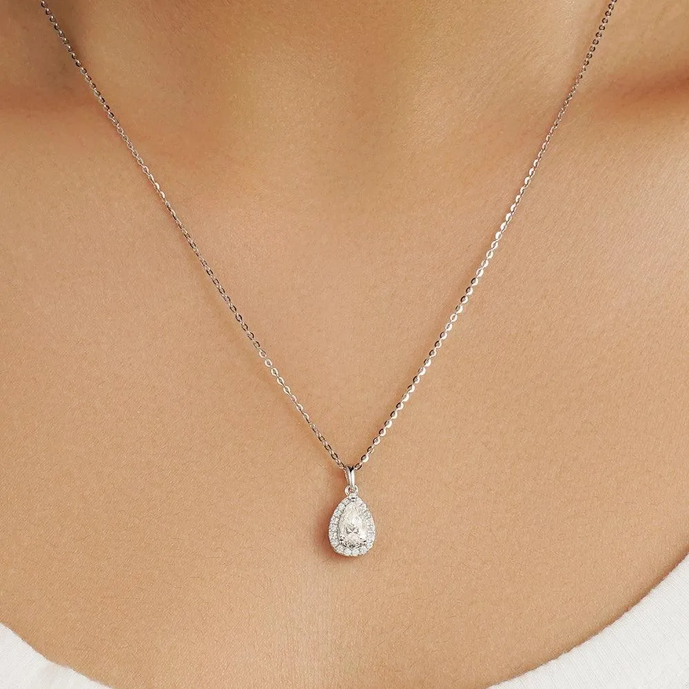 1 CT. Halo Pear Moissanite Pendant Necklace