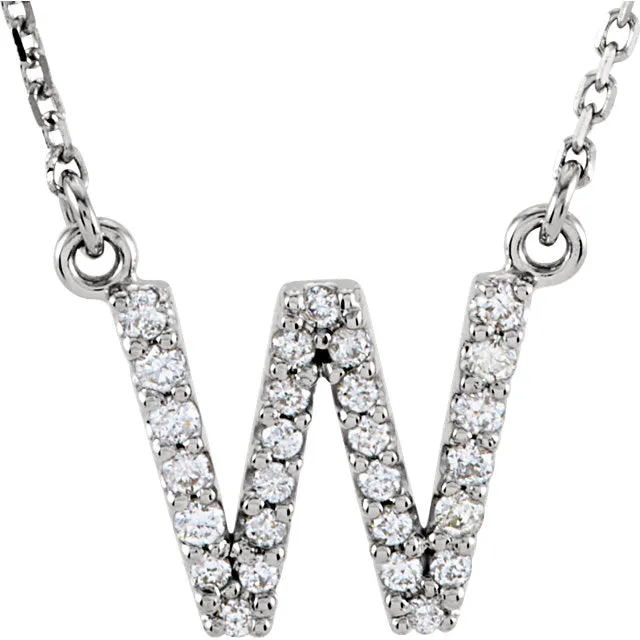 14k Gold 1/6 CTW Diamond Alphabet Initial Letter W Necklace