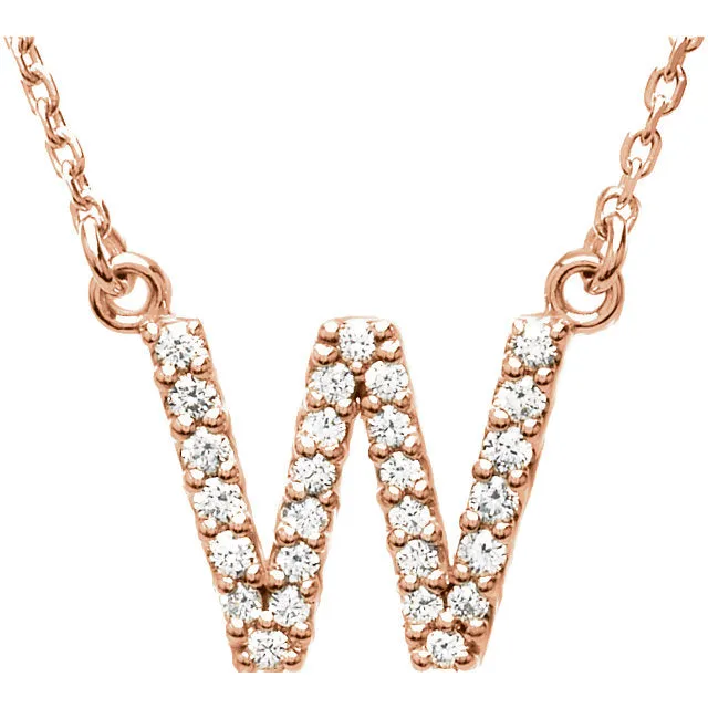 14k Gold 1/6 CTW Diamond Alphabet Initial Letter W Necklace