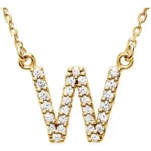 14k Gold 1/6 CTW Diamond Alphabet Initial Letter W Necklace