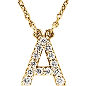 14k Gold 1/8 CTW Diamond Alphabet Initial Letter A Necklace