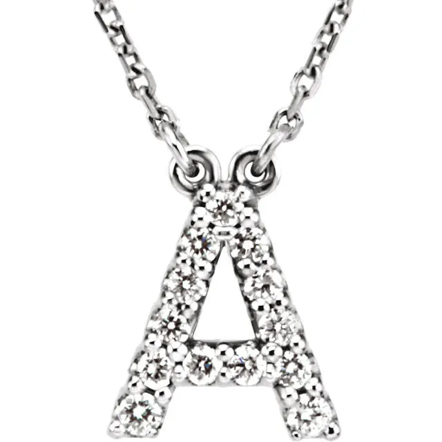 14k Gold 1/8 CTW Diamond Alphabet Initial Letter A Necklace