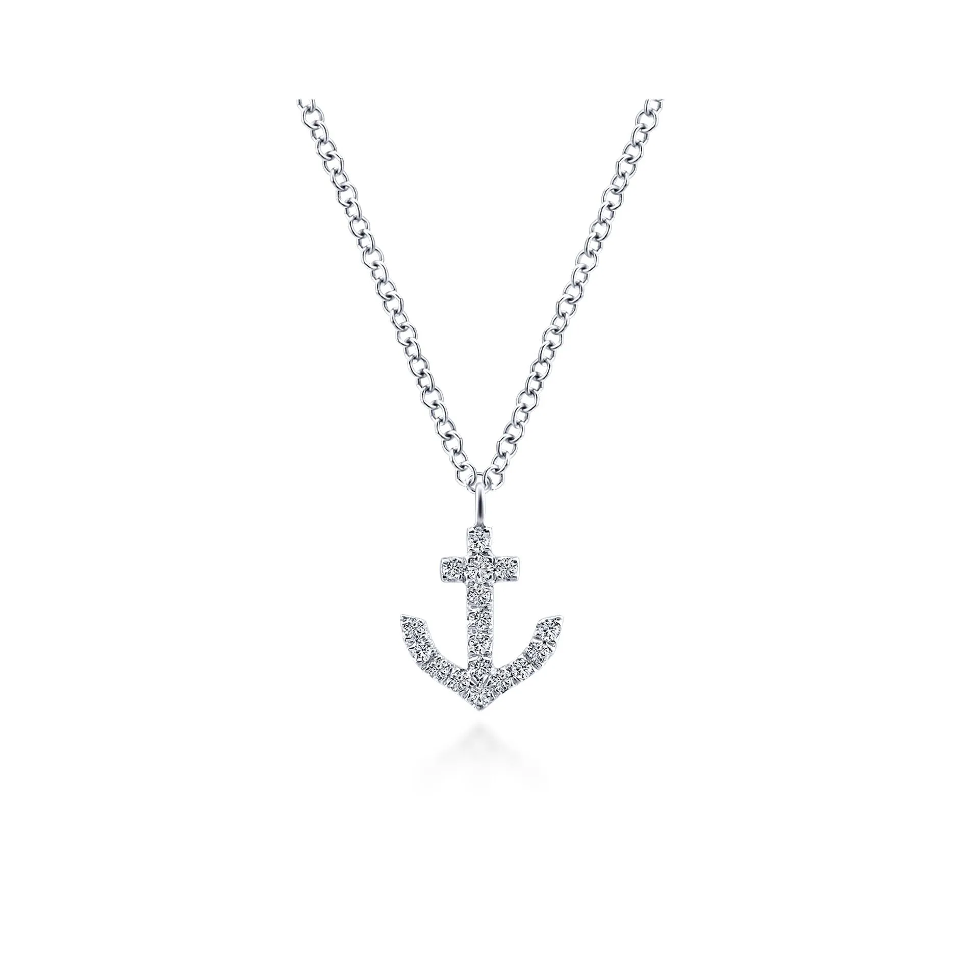 14K White Gold Diamond Anchor Necklace