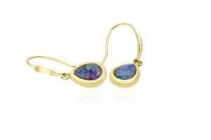 14k Yellow Gold Pear Shape Double Opal Drop Earrings