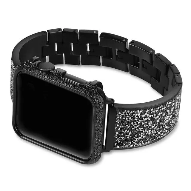 2pcs set Luxury Diamond Case Strap For Apple Watch Band Series 6 5
