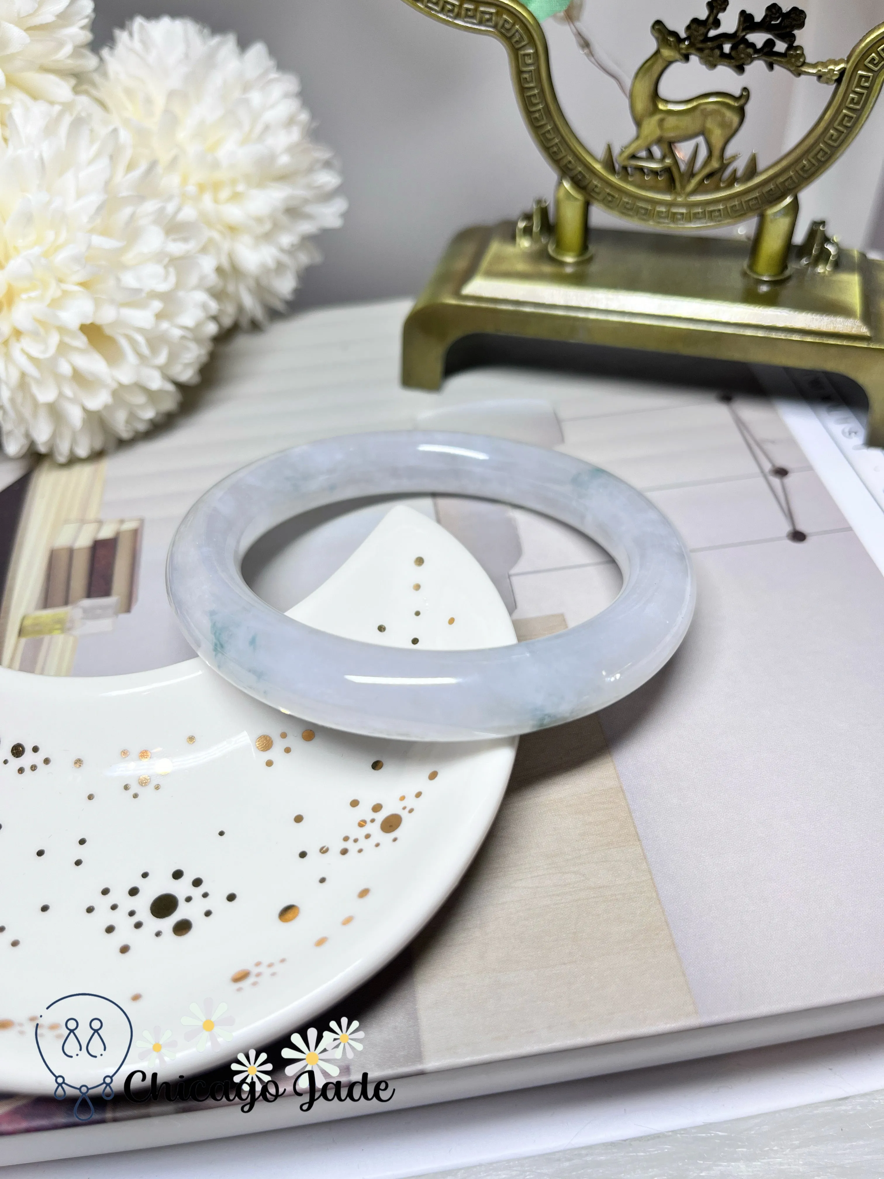 57.2mm Size M Icy Translucent High Quality Round Jadeite Jade Feicui Bangle Handmade Gift