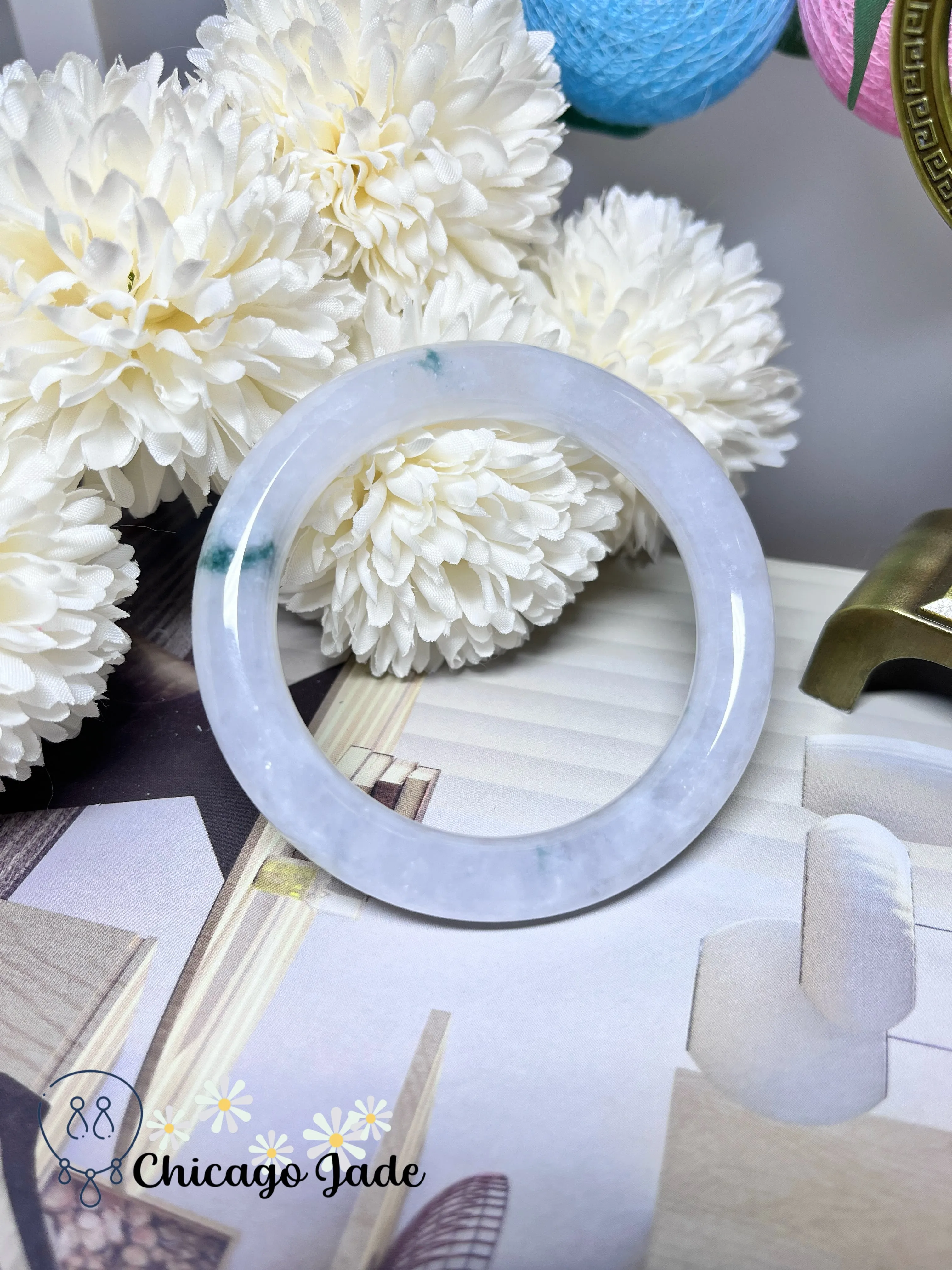 57.2mm Size M Icy Translucent High Quality Round Jadeite Jade Feicui Bangle Handmade Gift
