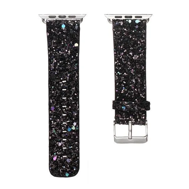 Apple Watch Band Glitter Bling Leather Silver Adapter Watchbands