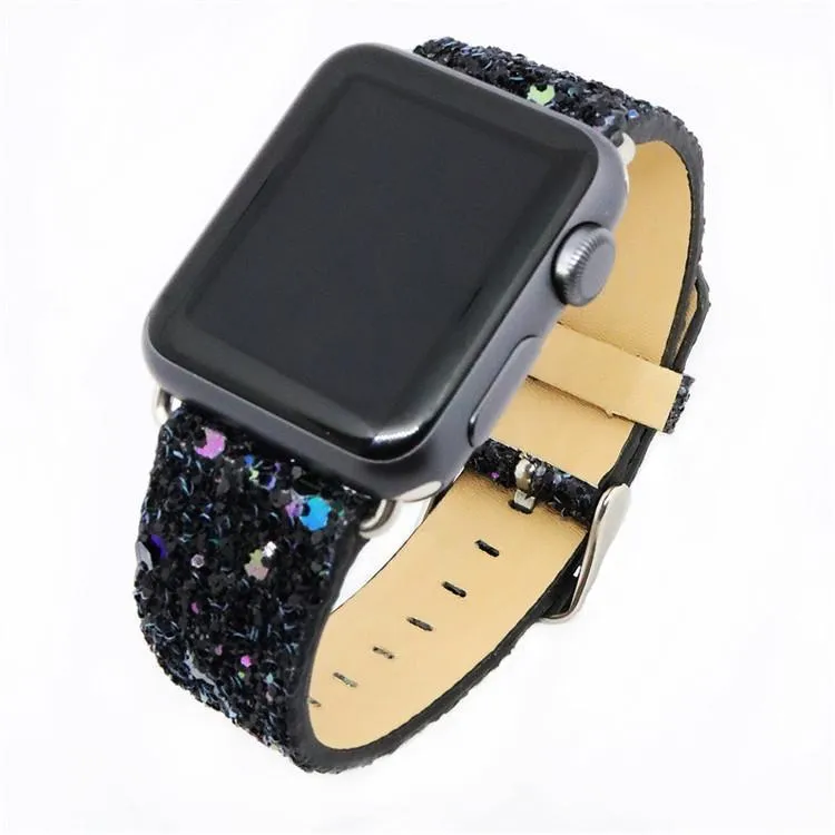 Apple Watch Band Glitter Bling Leather Silver Adapter Watchbands