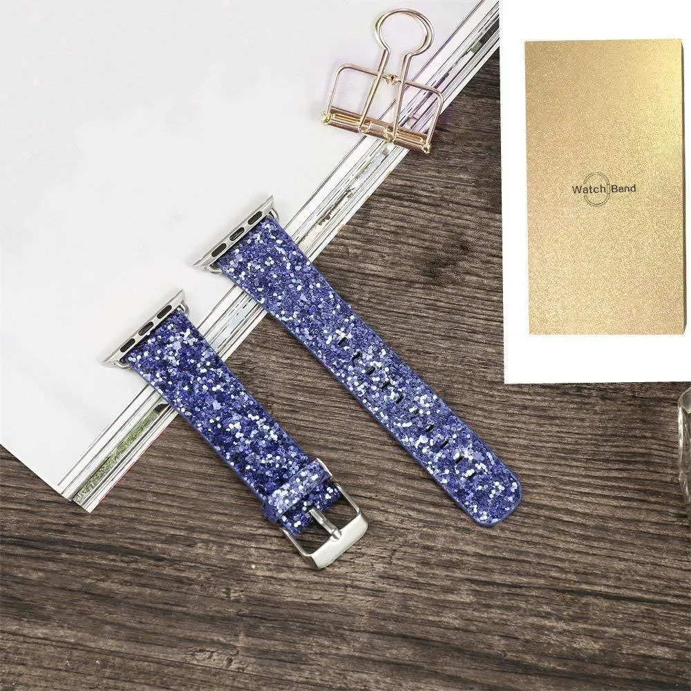 Apple Watch Band Glitter Bling Leather Silver Adapter Watchbands