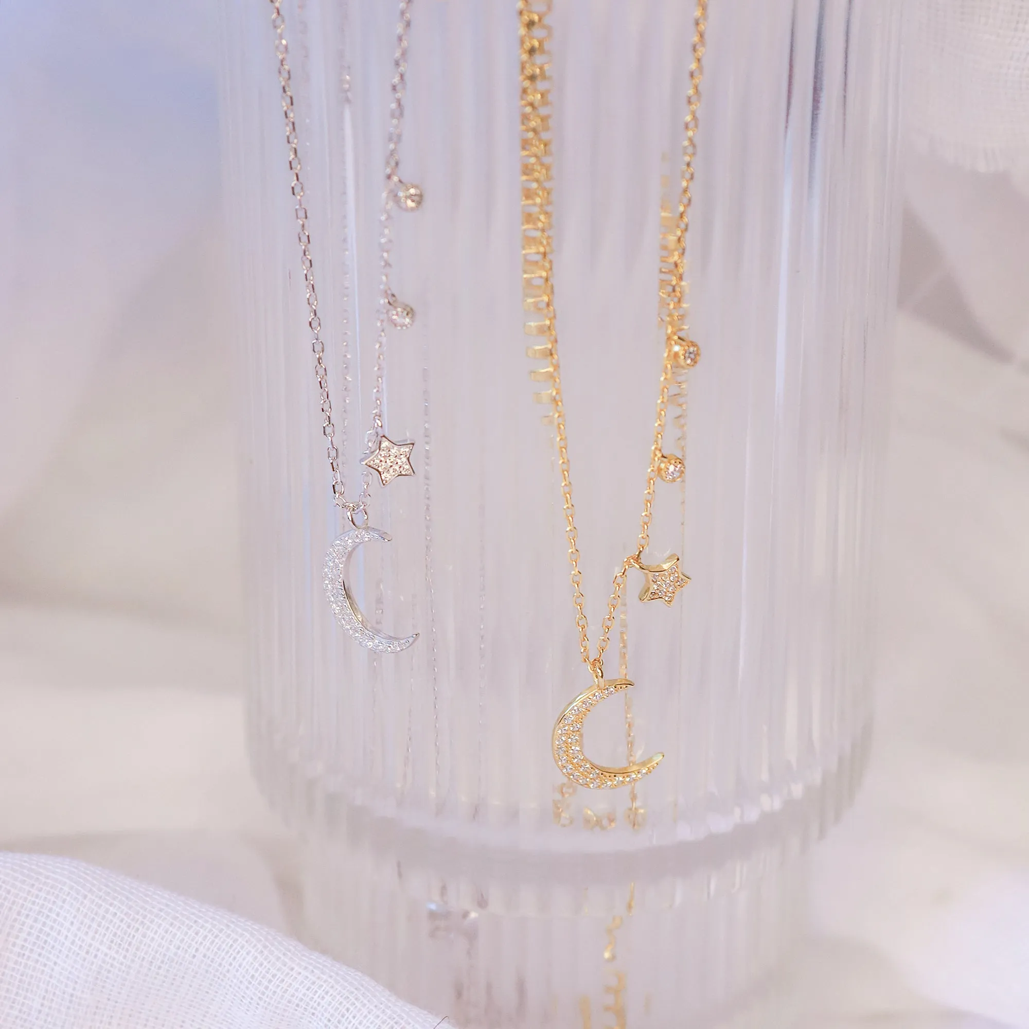 Ariya Moon & Star Charm Necklace | 18k Gold Plated