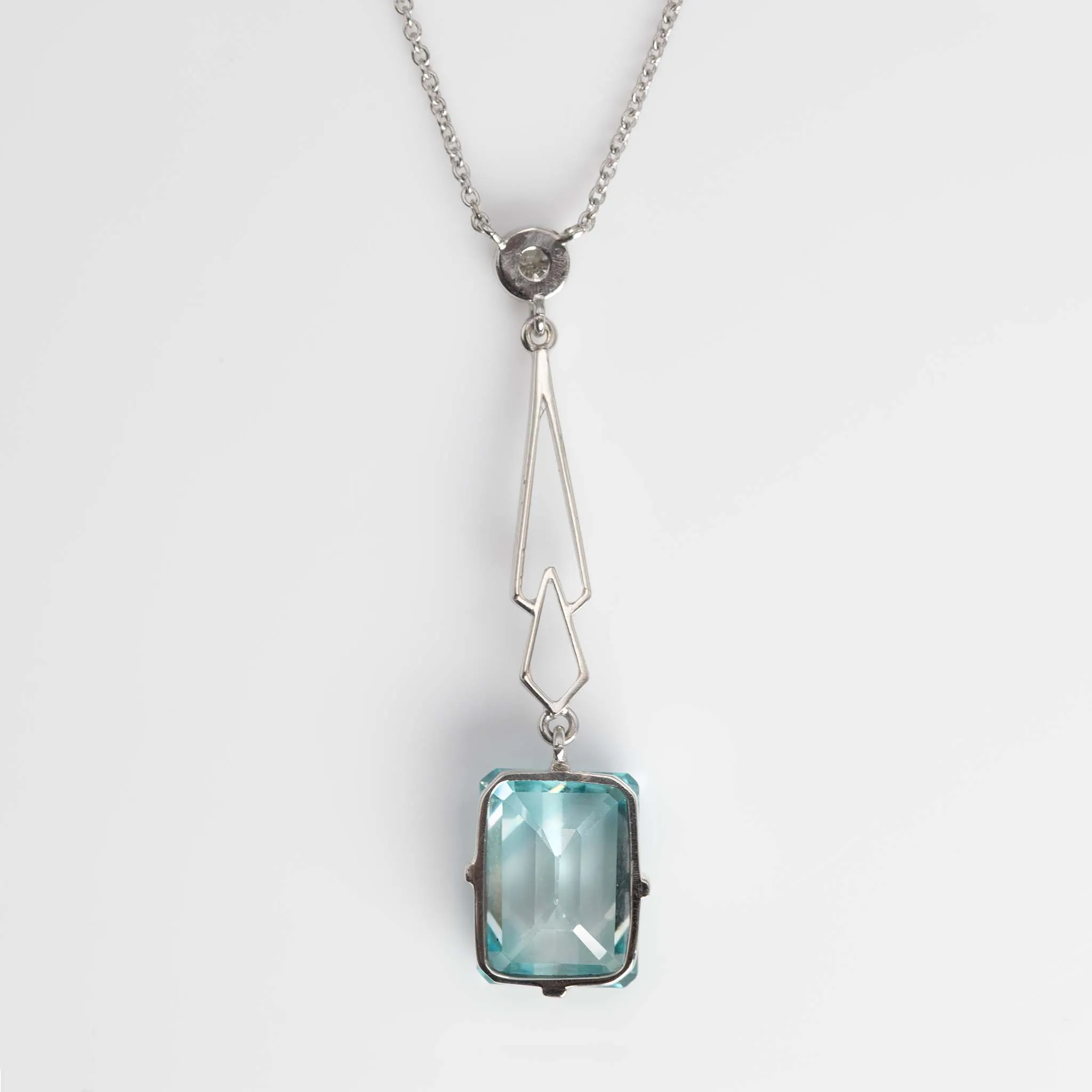 Art Deco 18ct White Gold 4.25 carat Aquamarine and Diamond Pendant