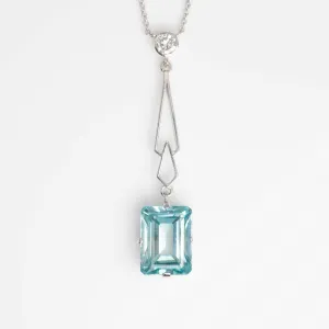 Art Deco 18ct White Gold 4.25 carat Aquamarine and Diamond Pendant