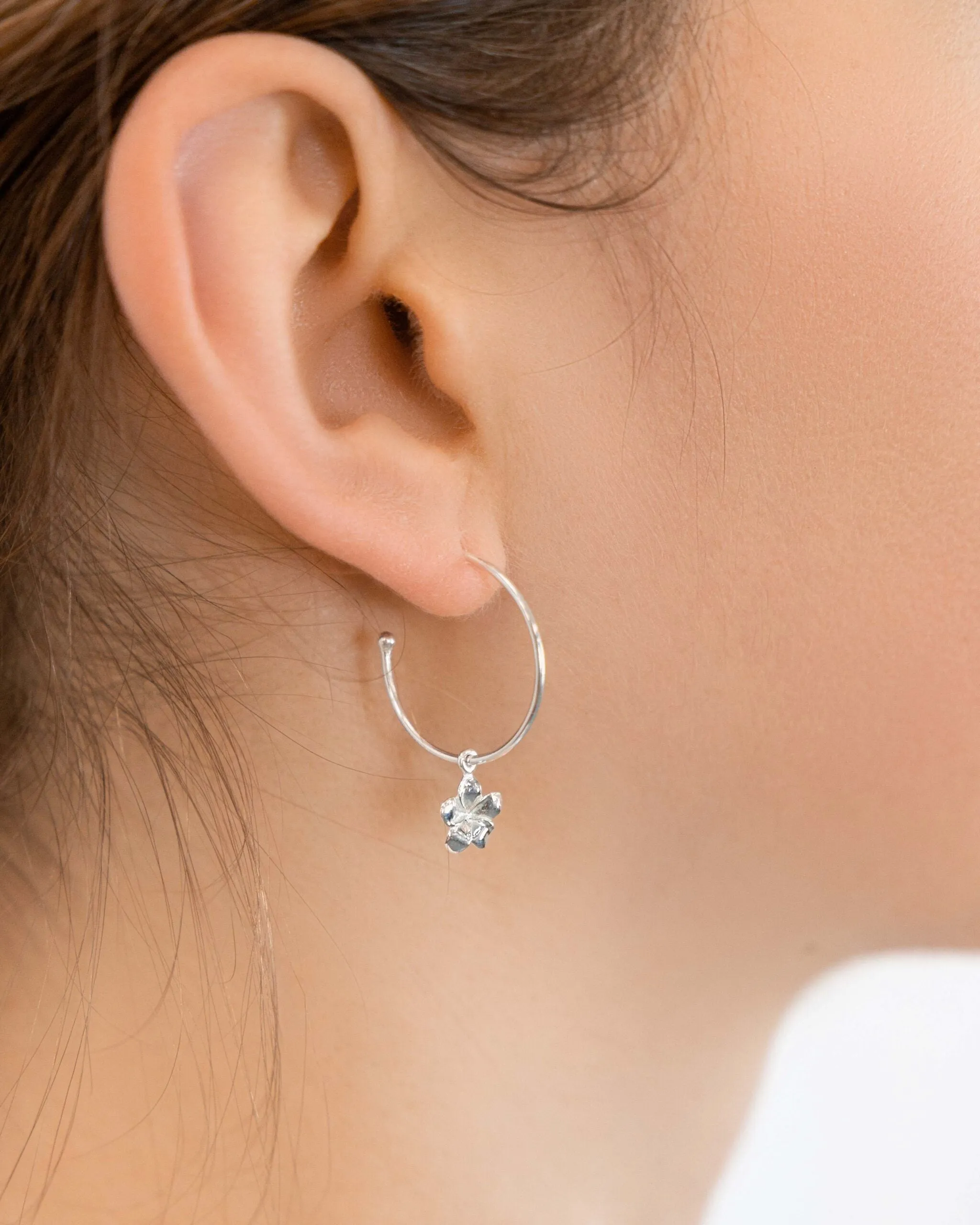 Banyan Sterling Silver Hoop with Flower Earrings