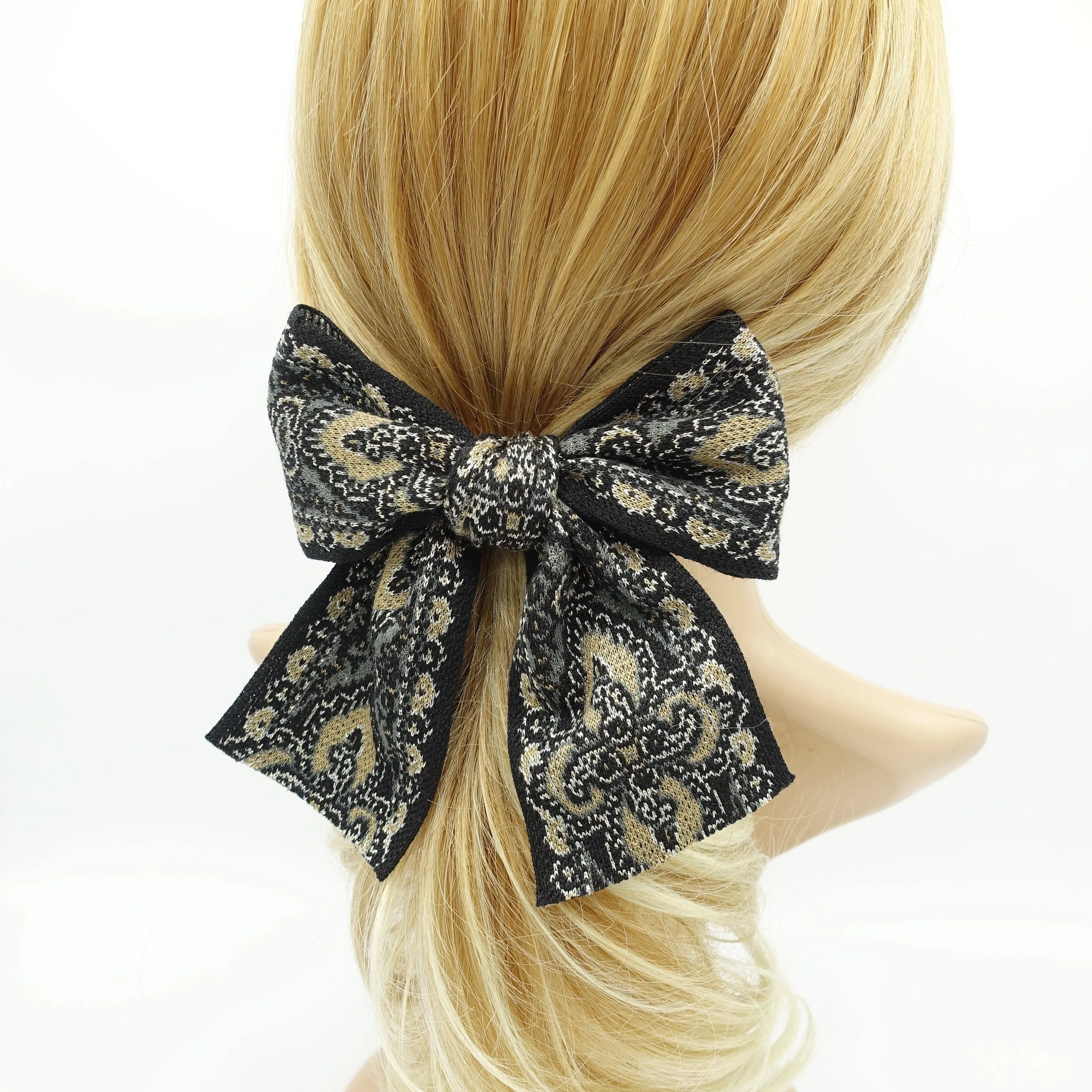 baroque jacquard bow antique style pattern knit Fall Winter hair accessory for women