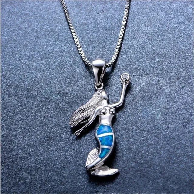 Beach Blue Fire Opal Pendant Necklace in Various Designs