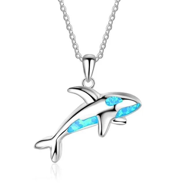 Beach Blue Fire Opal Pendant Necklace in Various Designs