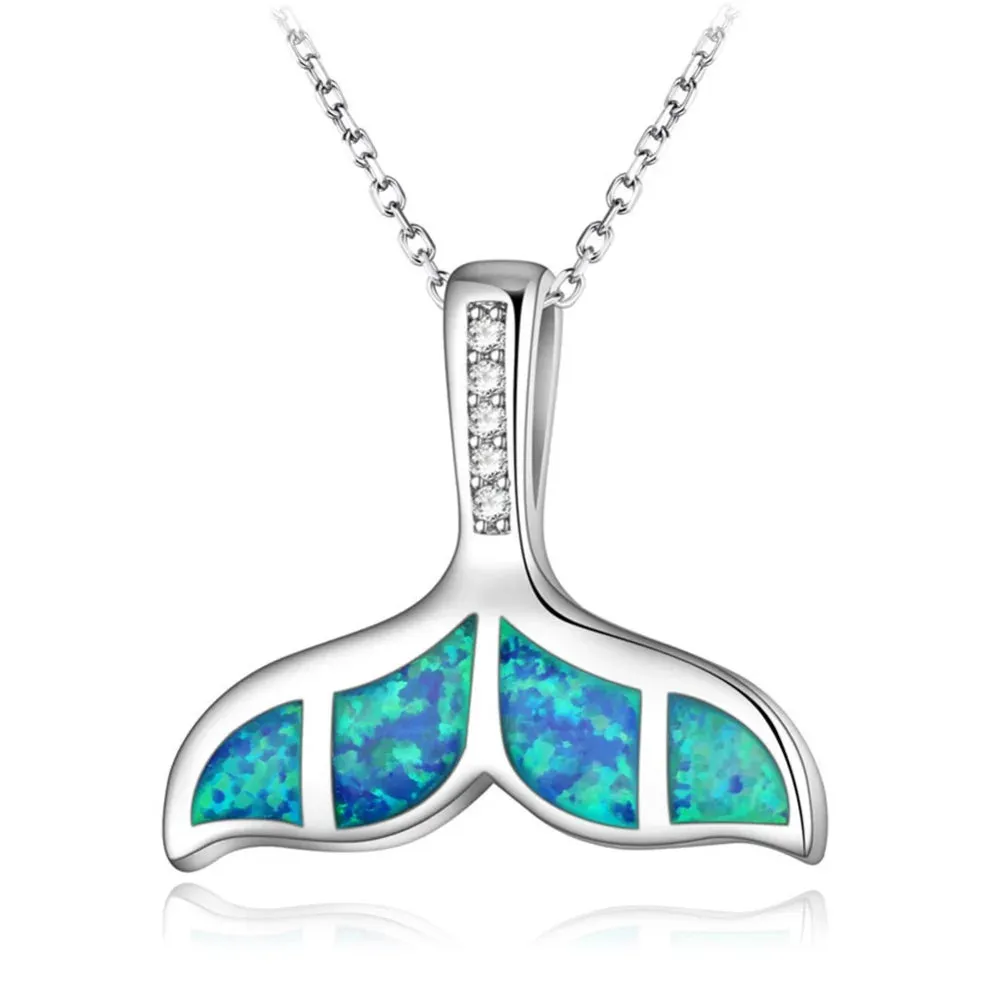 Beach Blue Fire Opal Pendant Necklace in Various Designs