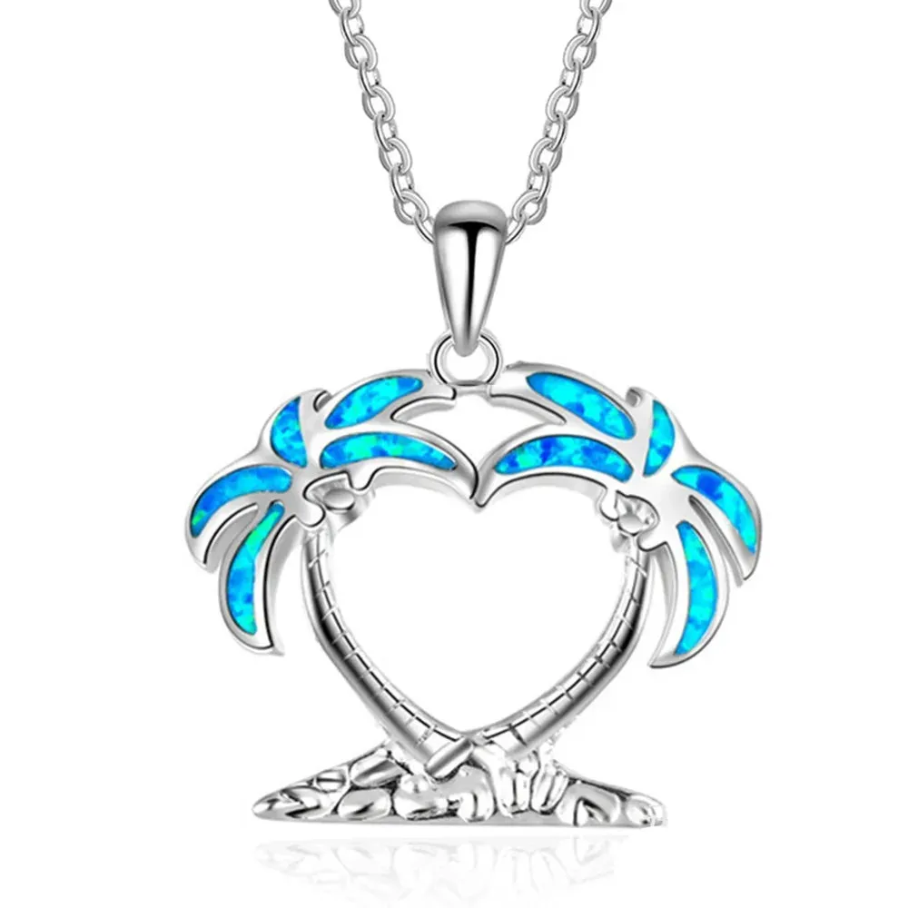 Beach Blue Fire Opal Pendant Necklace in Various Designs