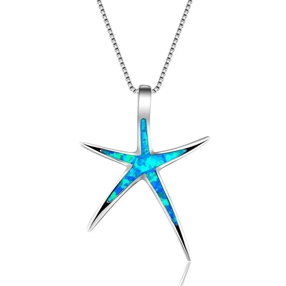 Beach Blue Fire Opal Pendant Necklace in Various Designs