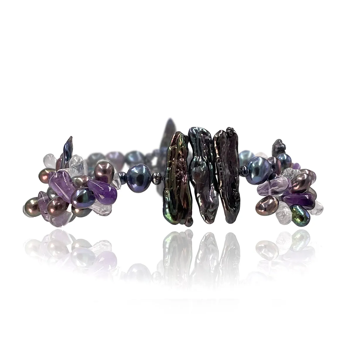Black Multi-Coloured Pearl & Semi Precious Stone 'Abstract' Bracelet