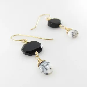 Black Spinel and Dendrite Opal Gemstone Earrings