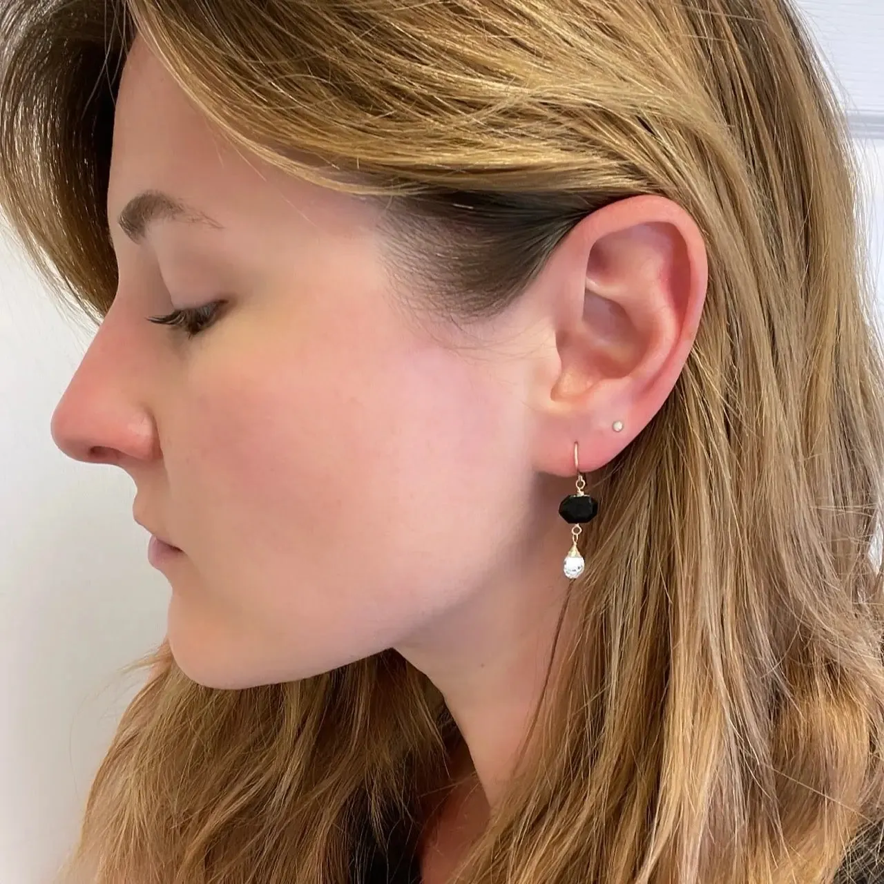 Black Spinel and Dendrite Opal Gemstone Earrings