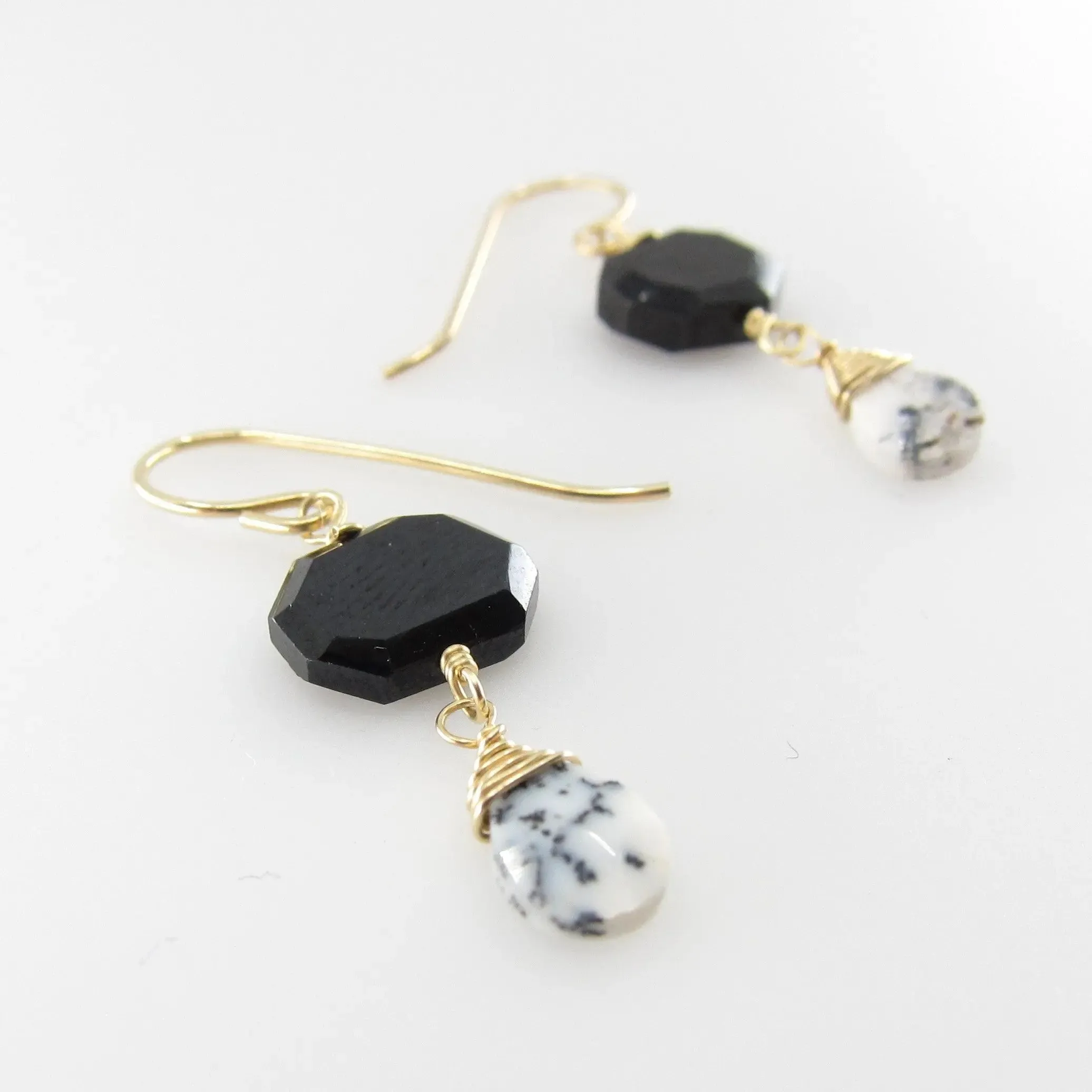 Black Spinel and Dendrite Opal Gemstone Earrings