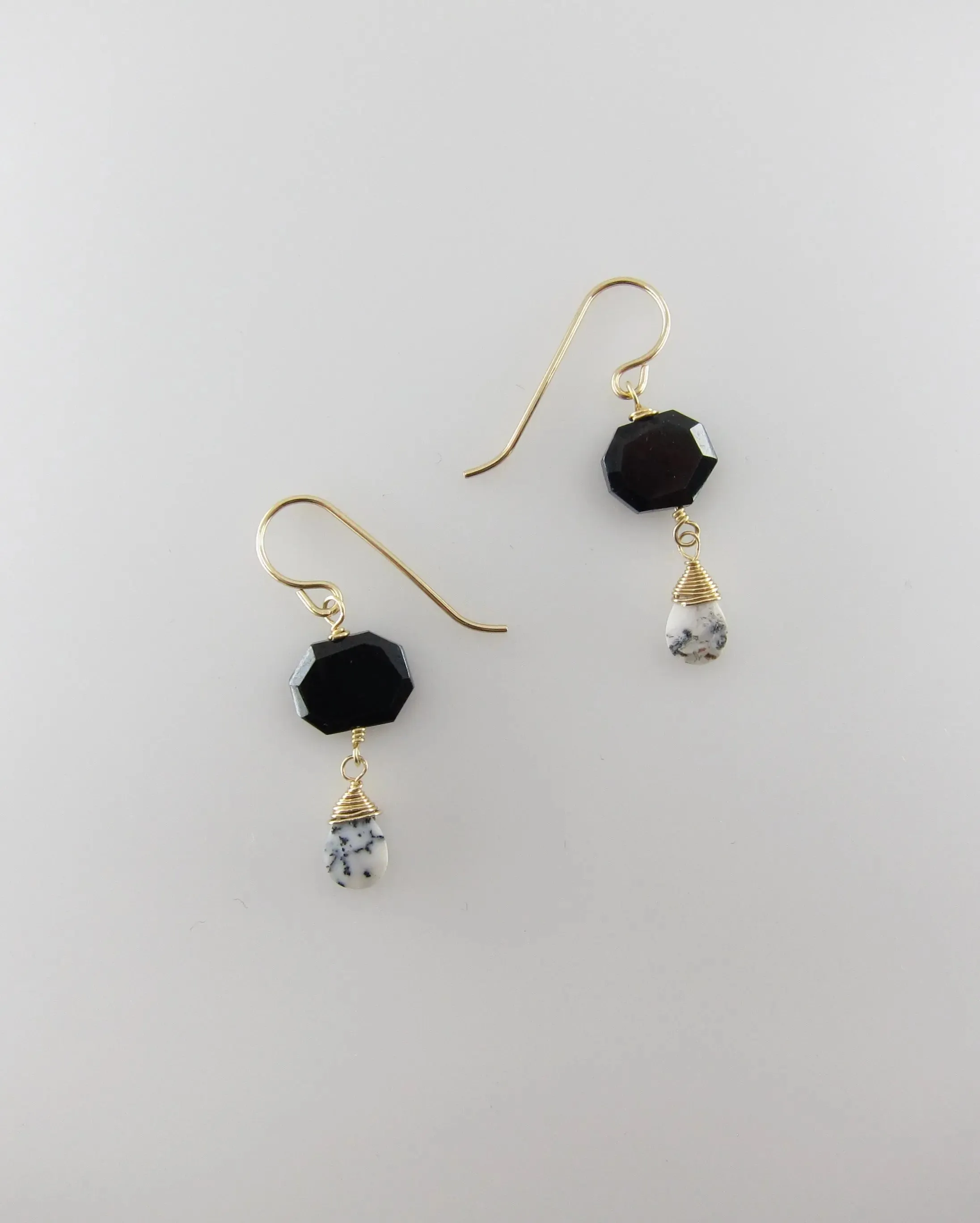 Black Spinel and Dendrite Opal Gemstone Earrings
