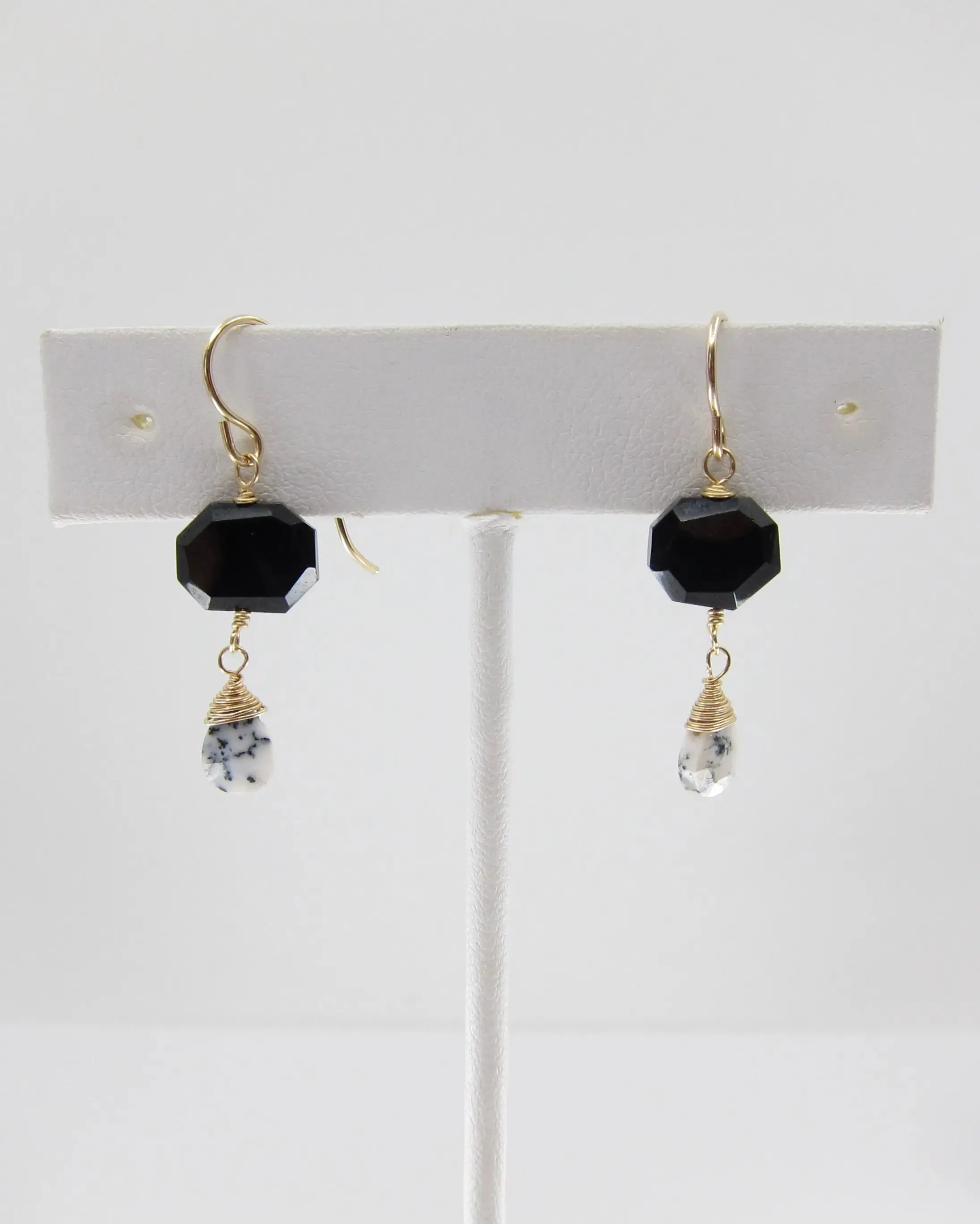 Black Spinel and Dendrite Opal Gemstone Earrings