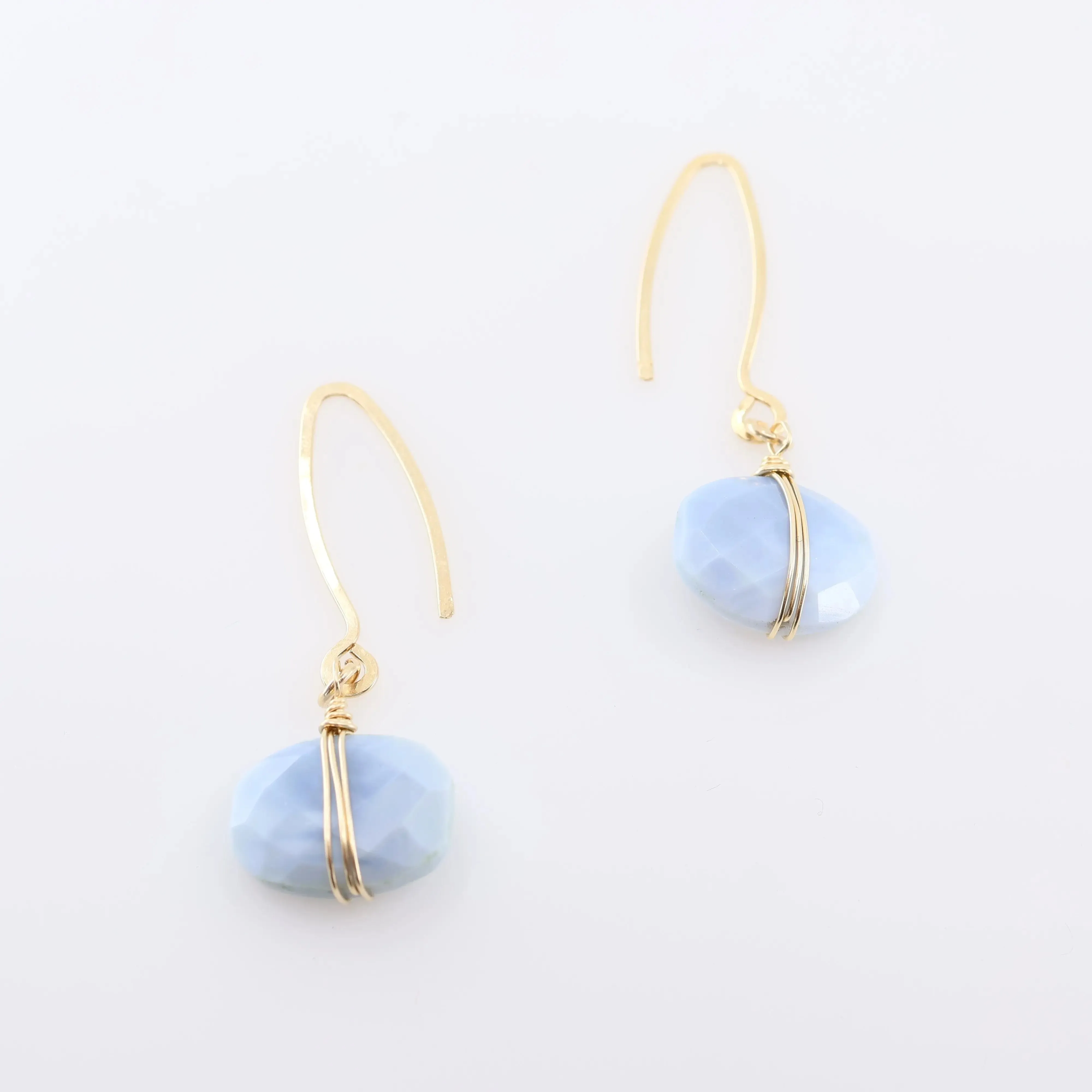 Blue Opal Cushion Cut Gemstones on Forged Ear Wires