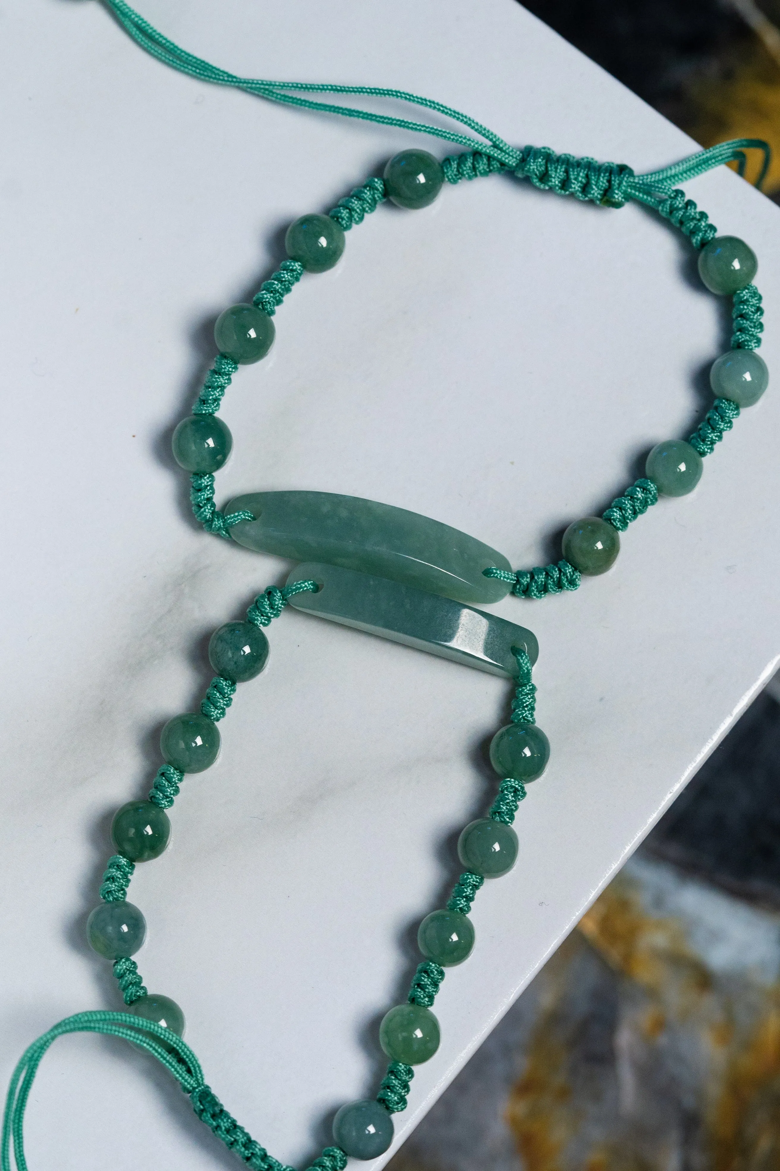 Blue Water Jade Bar Rope Bracelet