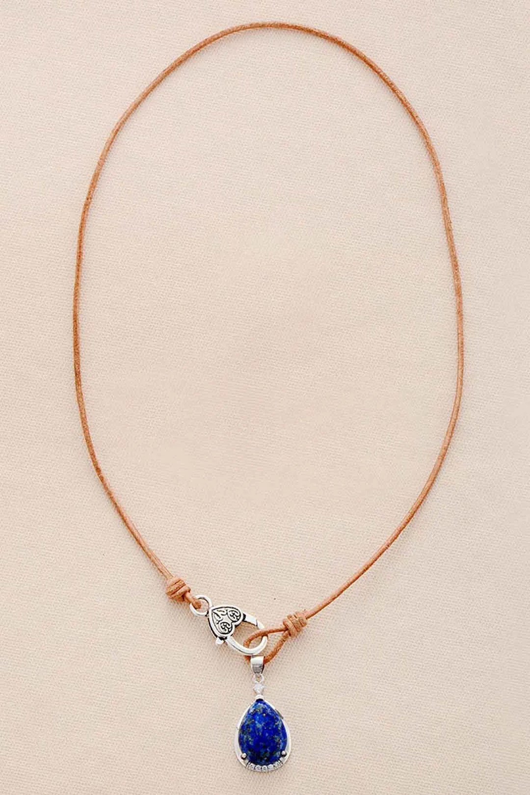Boho Necklace,Lapis Lazuli  Pendant Leather