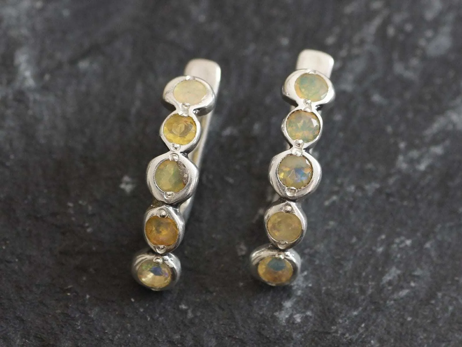 Bubble Opal Earrings - Natural Ethiopian Opal,  Fire Opal Hoops Earrings