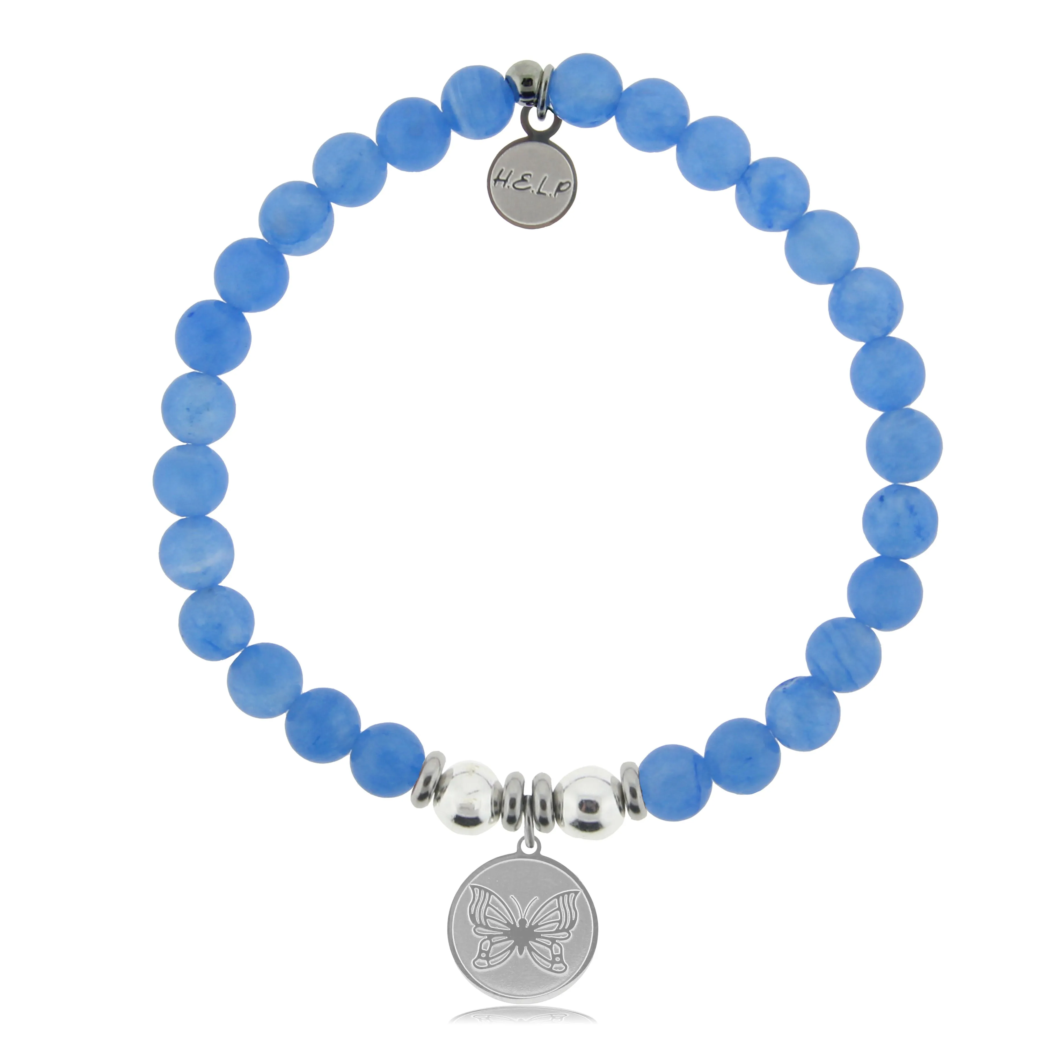 Butterfly Charm with Azure Blue Jade Charity Bracelet