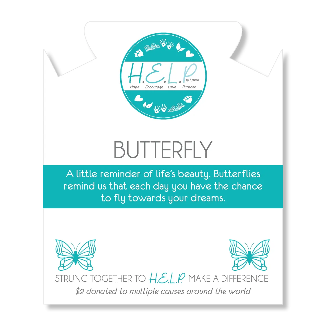 Butterfly Charm with Azure Blue Jade Charity Bracelet