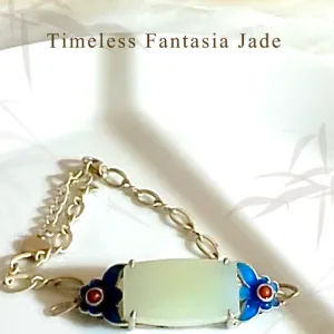 Certified Genuine White Hetian jade Nephrite Jade Cloisonné oxidized Silver exotic Bracelet adjustable length
