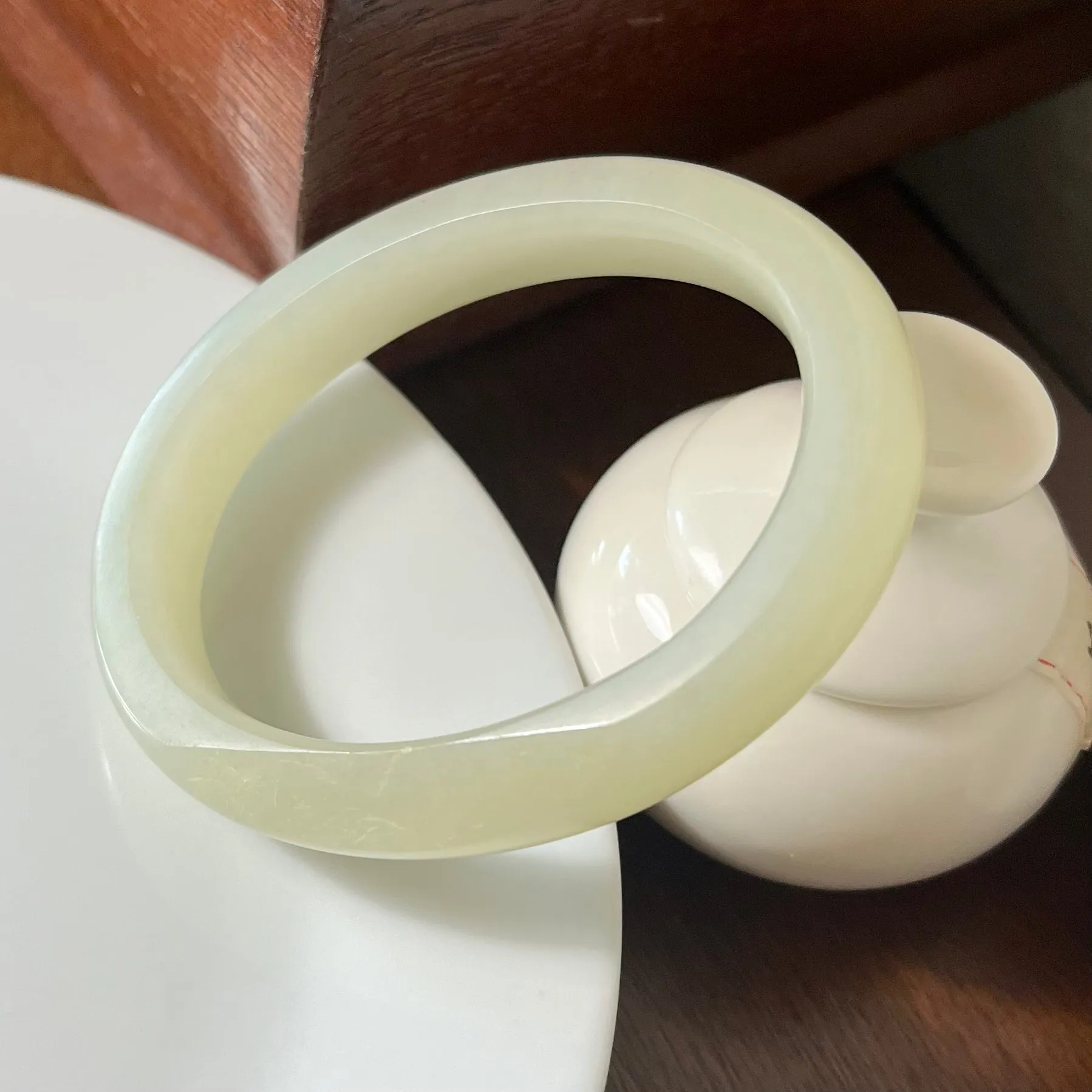 Certified Genuine White Pebble Hetian Jade Seed material Nephrite Jade Bracelet Oval Bangle - 58x45mm inner diameter(equal to 52mm circle bangle size)