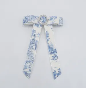circle rhinestone hair bow, forest pattern hair bow, cotton hair bow for women