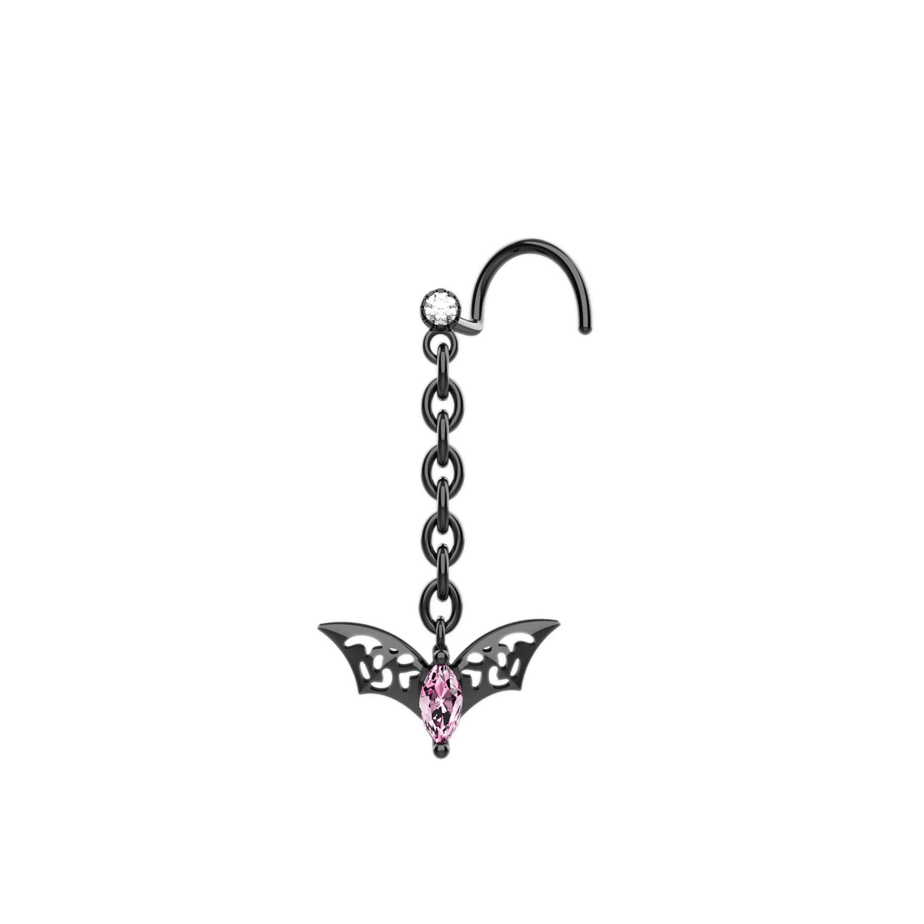 Dangle Nose Ring Stud & Nose Chain for Unique Bat Piercings