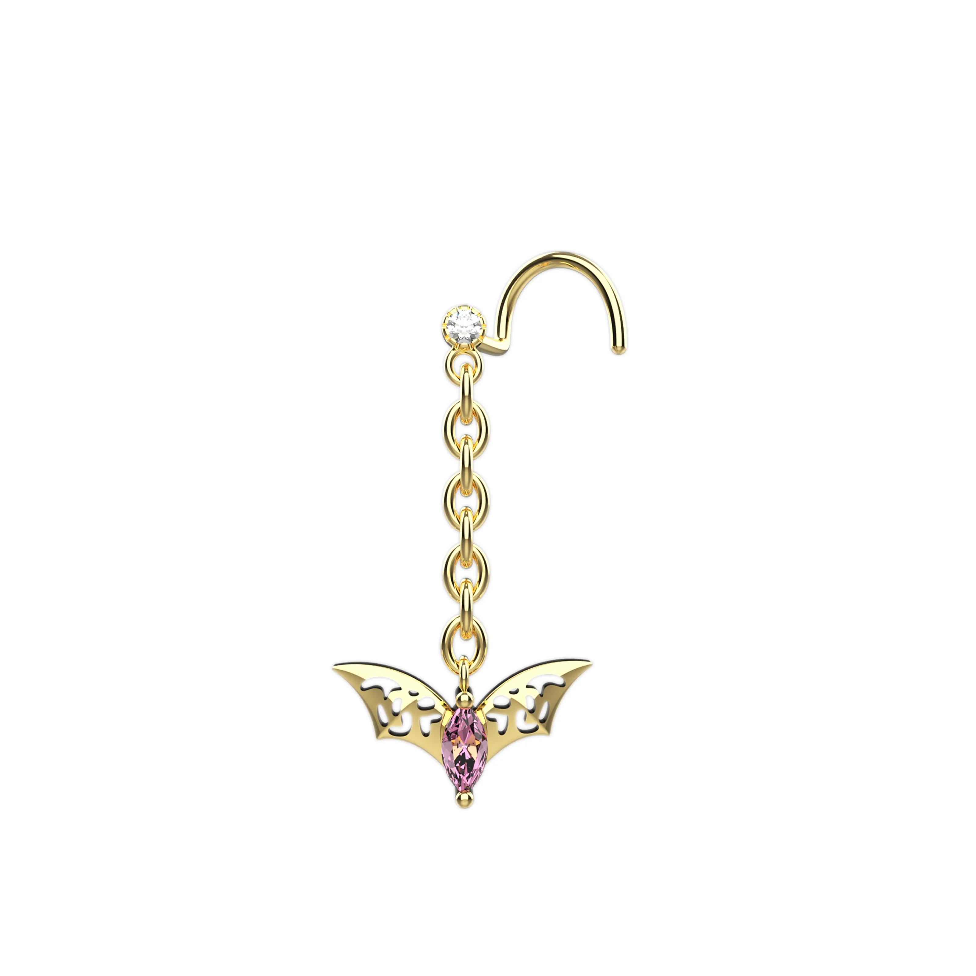 Dangle Nose Ring Stud & Nose Chain for Unique Bat Piercings