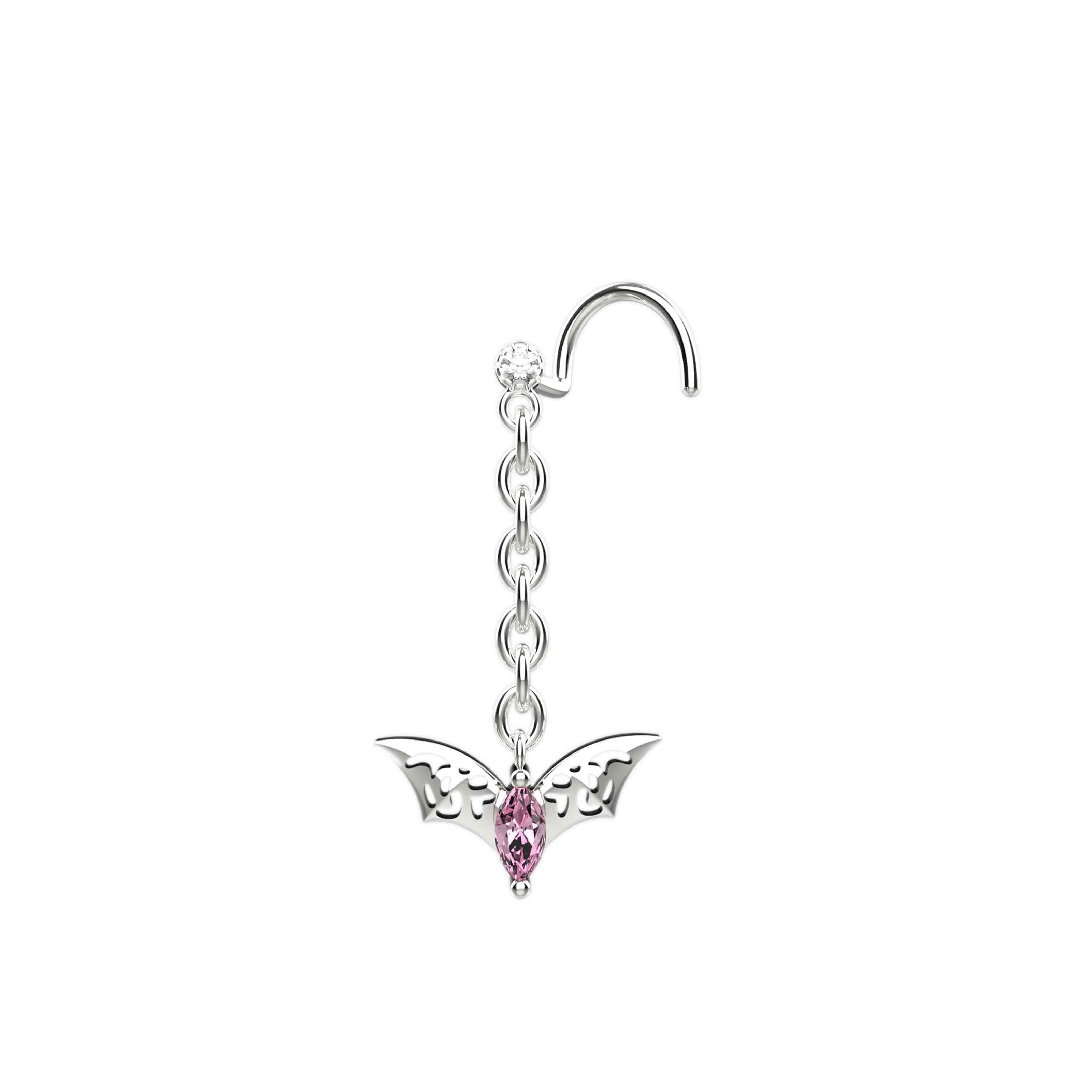 Dangle Nose Ring Stud & Nose Chain for Unique Bat Piercings