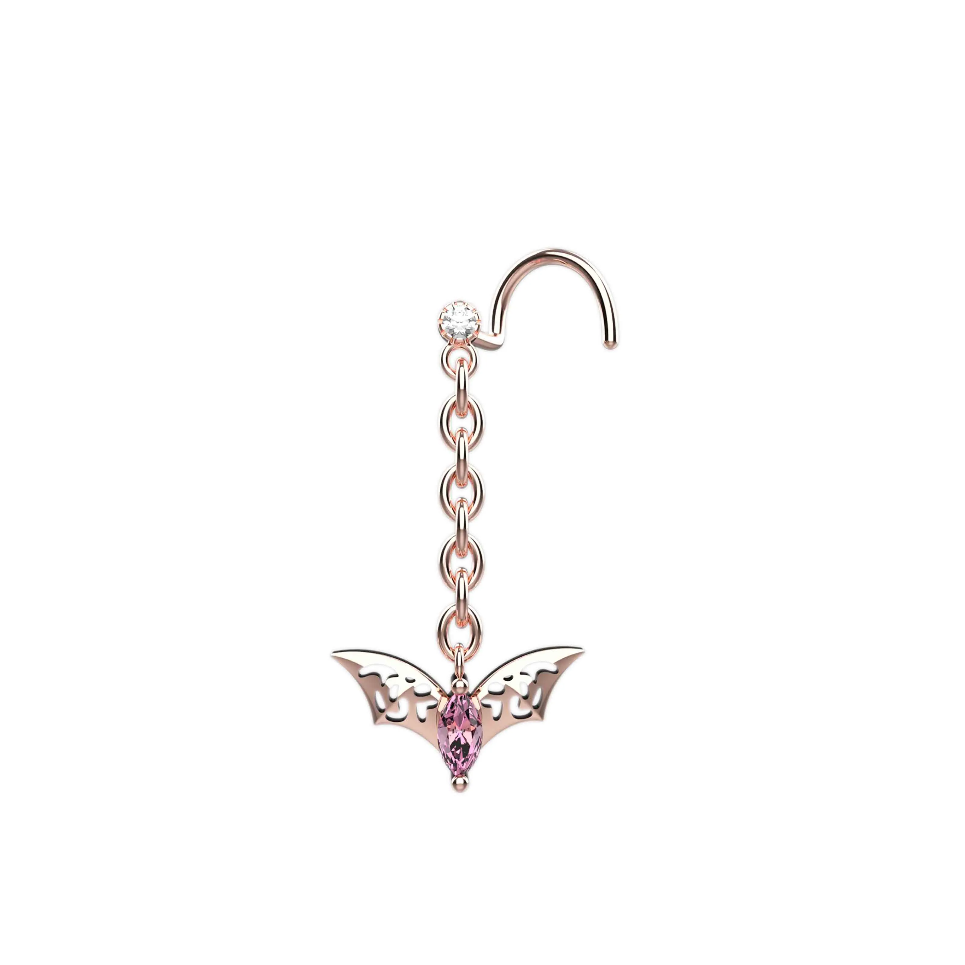 Dangle Nose Ring Stud & Nose Chain for Unique Bat Piercings