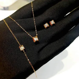 Diamond Stud Jewelry Set with Enlarger 18K Gold