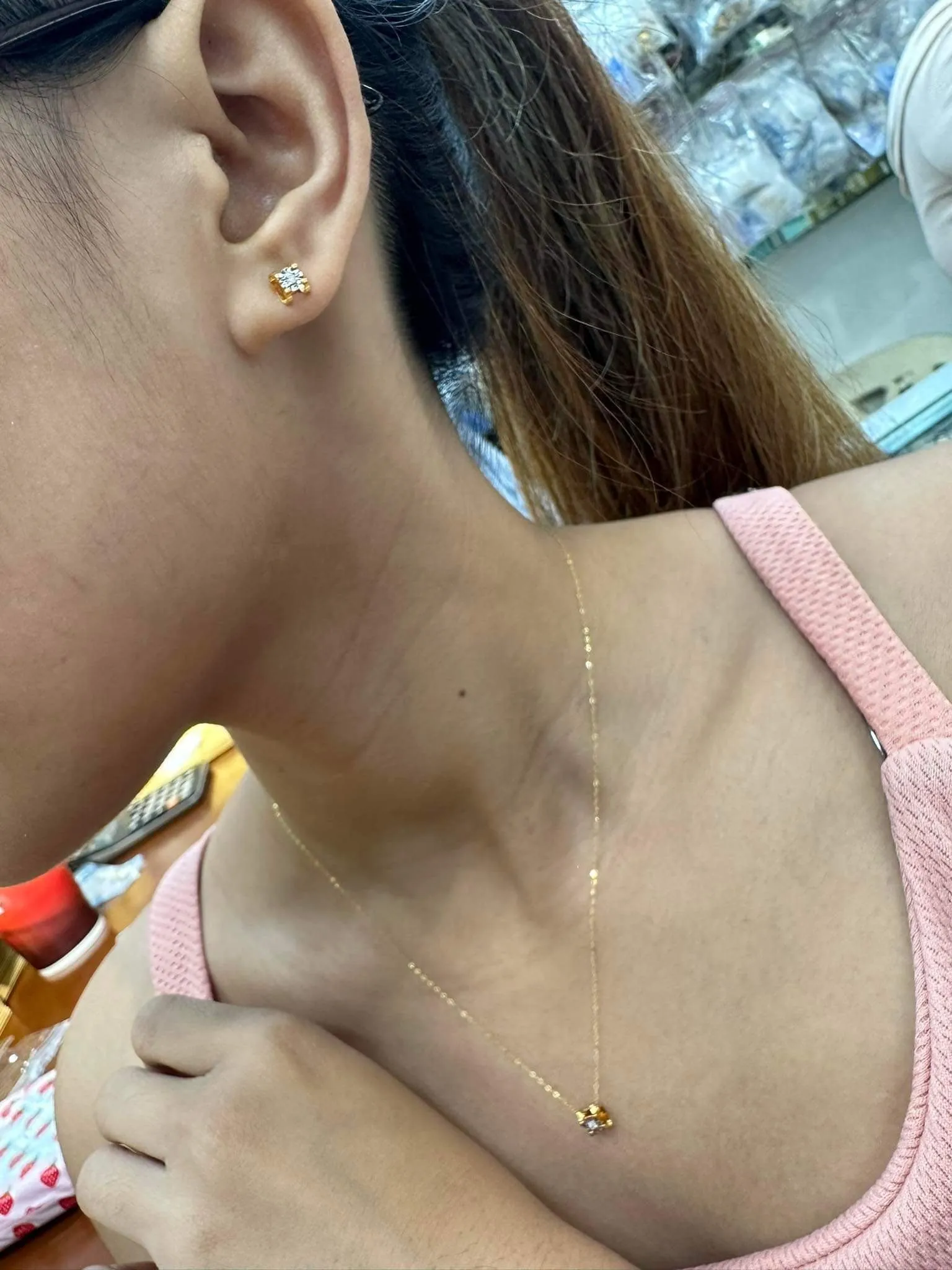 Diamond Stud Jewelry Set with Enlarger 18K Gold