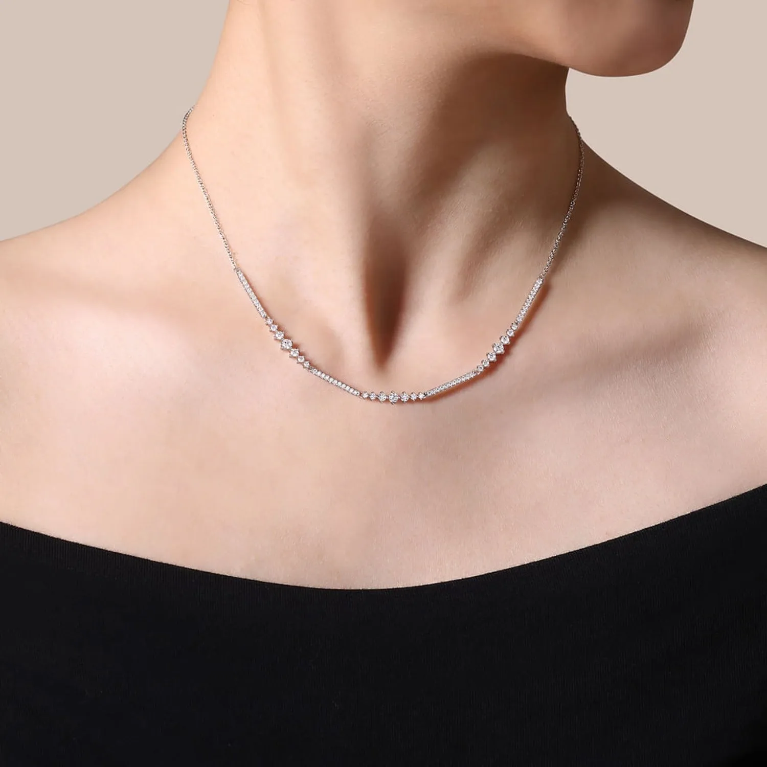 Gabriel & Co. Graduating Diamonds & Bar Necklace