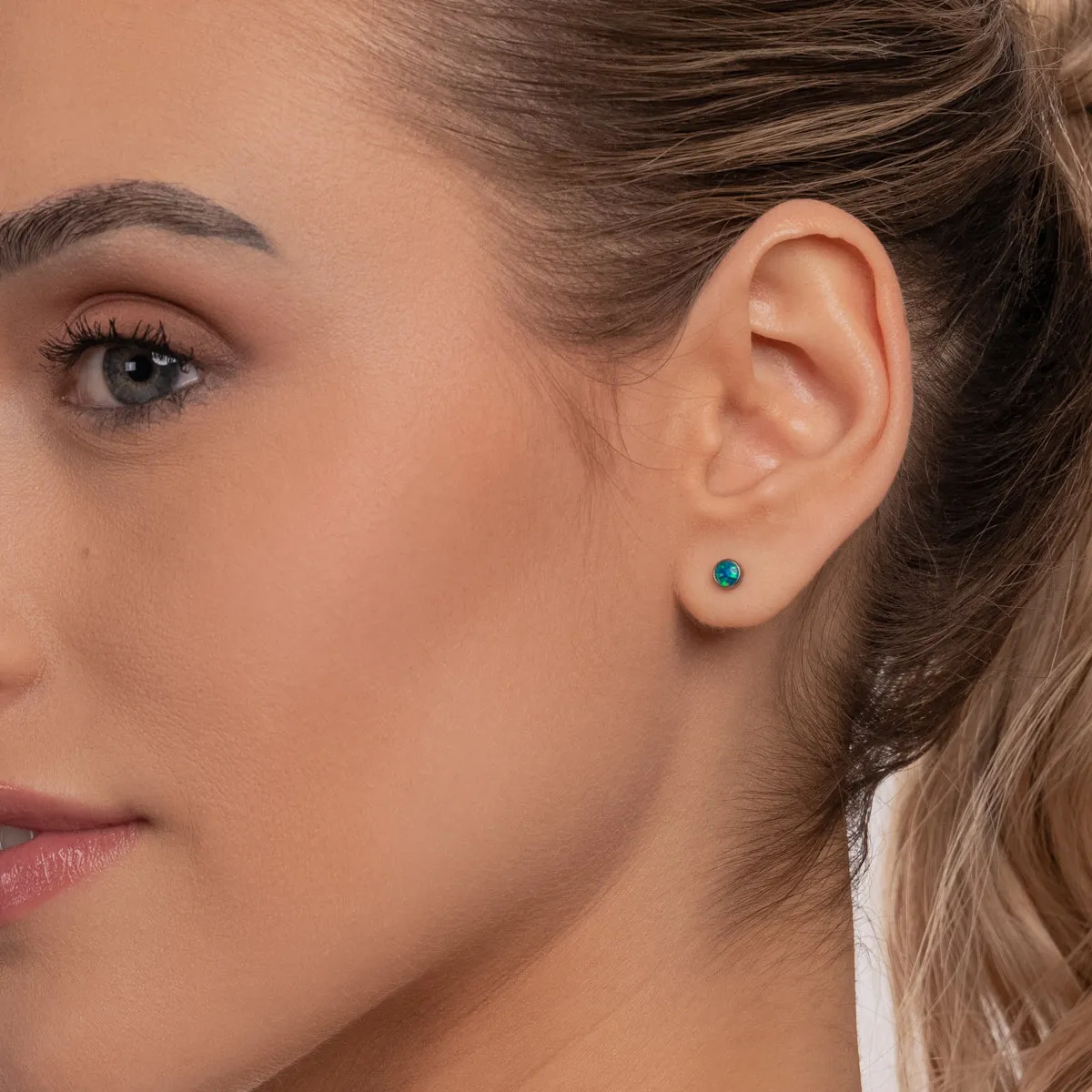 Green Blue Opal Titanium Stud Earrings