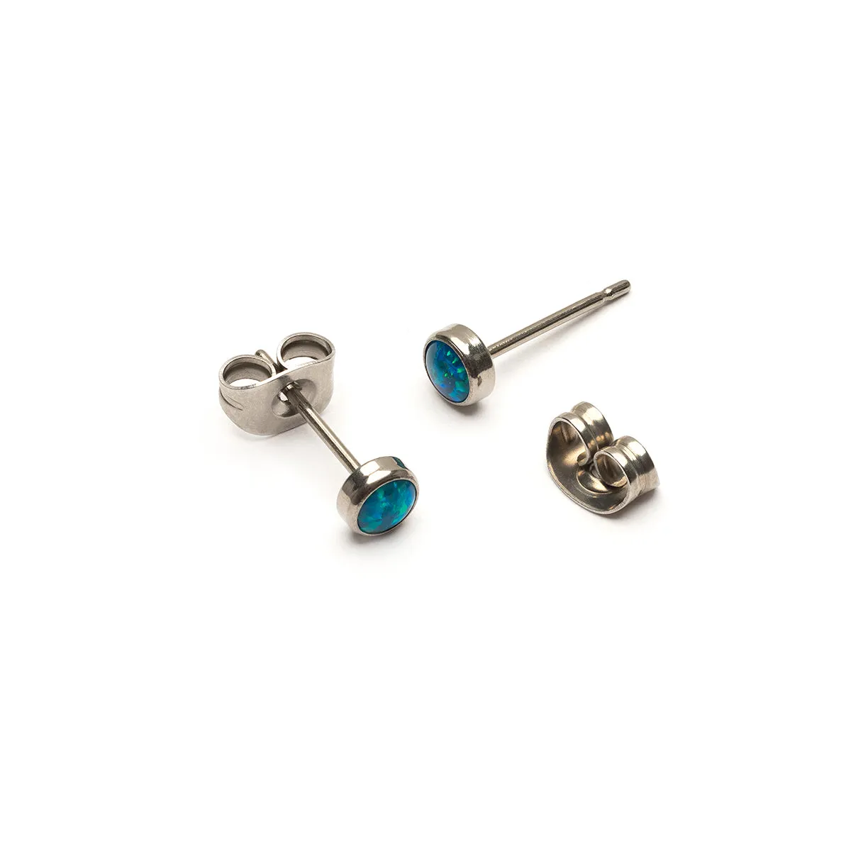 Green Blue Opal Titanium Stud Earrings