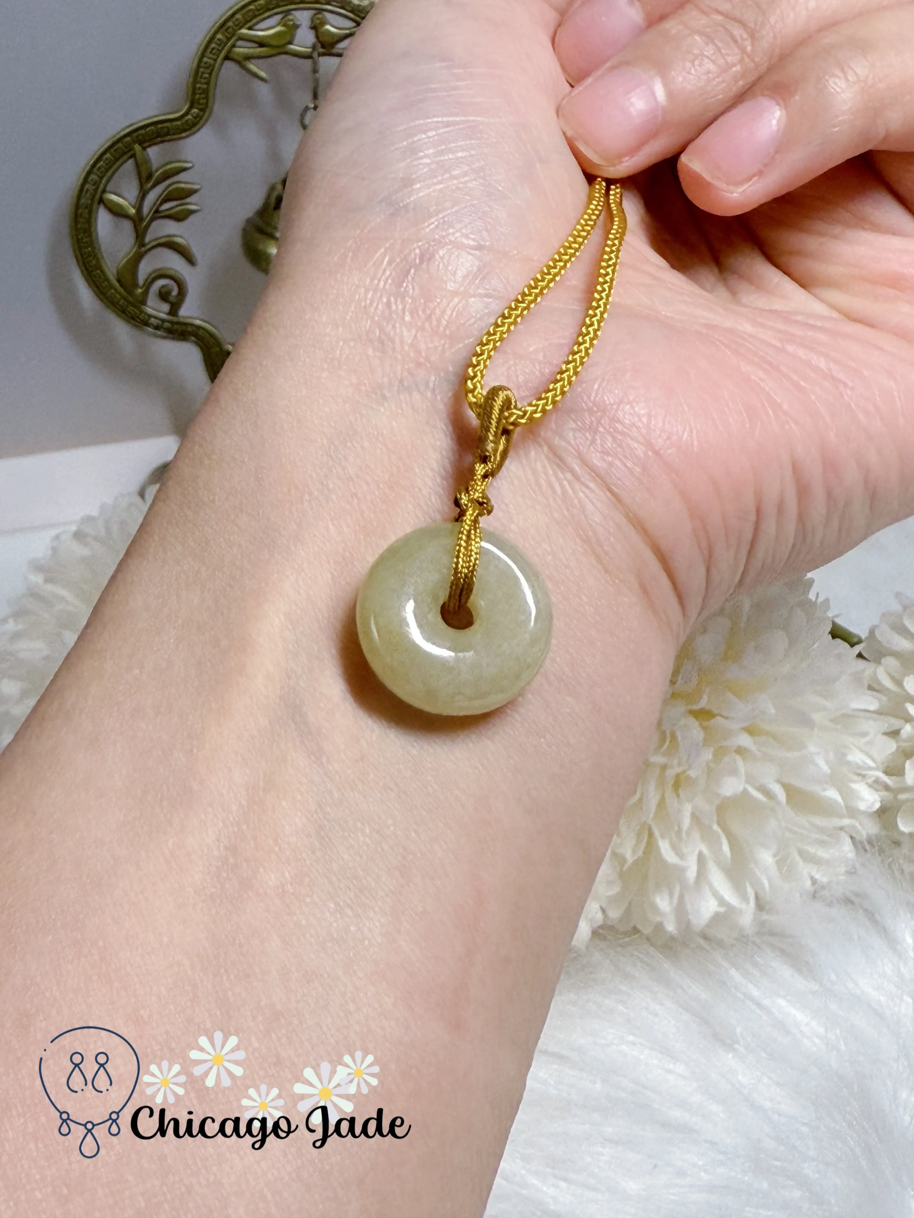 Icy Yellow Pendant with Matching Thread Handmade Grade A Type A Authentic Untreated Burma Brings Luck and Safety