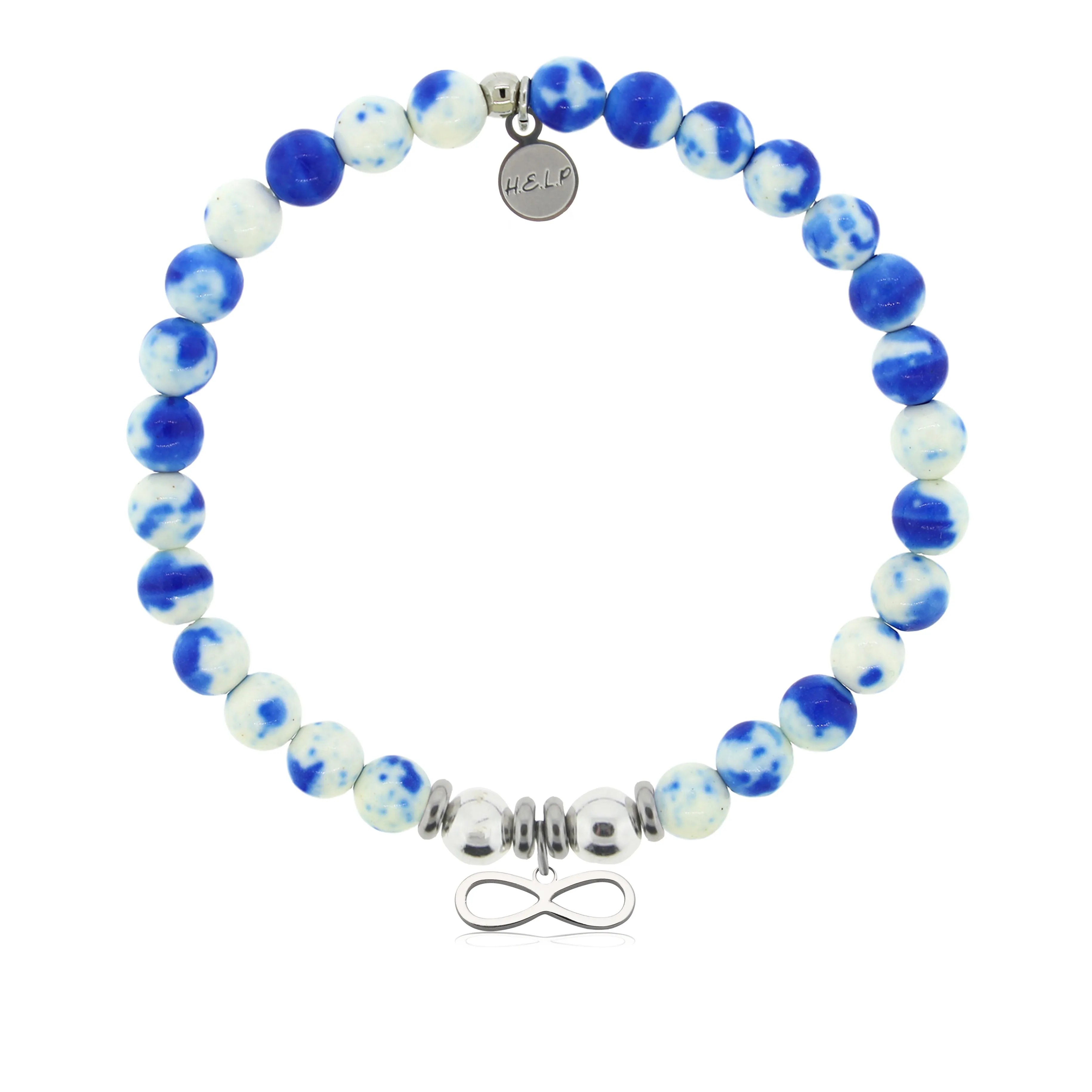 Infinity Charm with Blue and White Jade Charity Bracelet